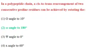 Read more about the article In a polypeptide chain, a cis-to-trans rearrangement of two consecutive proline residues can be achieved by rotating the